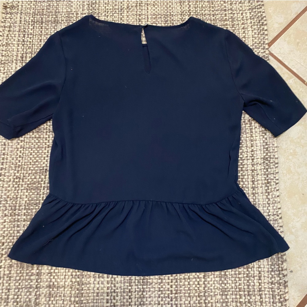 Banana Republic Sheer Peplum Blouse XS Navy Blue - Picture 2 of 7